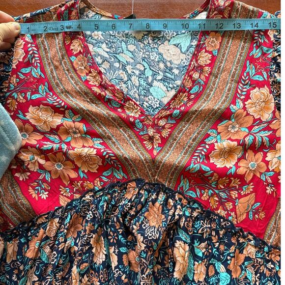 Boho Short Dress M Multi Pattern NWT Fall Western Vibes Viscose - Picture 6 of 7